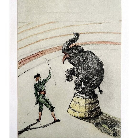 Toulouse Lautrec Performing Elephant 1967 Circus Art Lithograph Matted - Picture 2 of 7